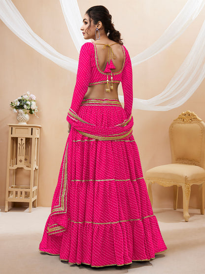 Odette Pink Georgette Printed Semi Stitched Lehenga With Unstitched Blouse For Women