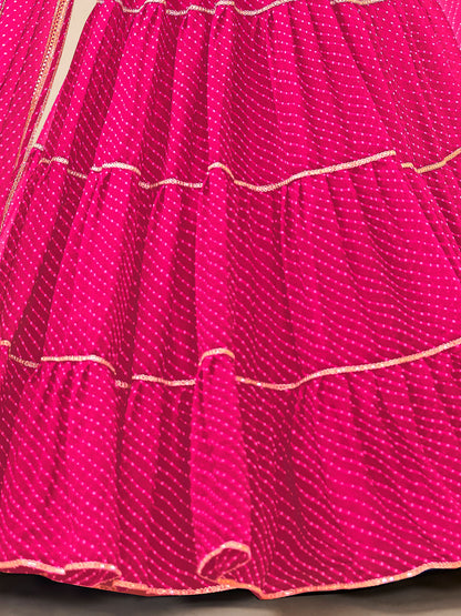 Odette Pink Georgette Printed Semi Stitched Lehenga With Unstitched Blouse For Women