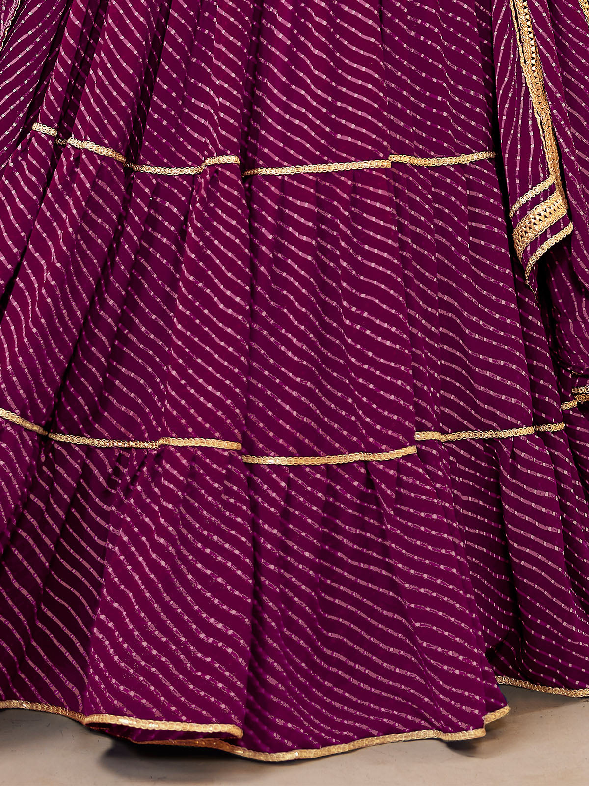 Odette Wine Georgette Printed Semi Stitched Lehenga With Unstitched Blouse For Women