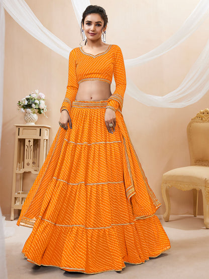 Odette Yellow Georgette Printed Semi Stitched Lehenga With Unstitched Blouse For Women