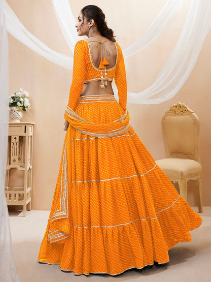 Odette Yellow Georgette Printed Semi Stitched Lehenga With Unstitched Blouse For Women