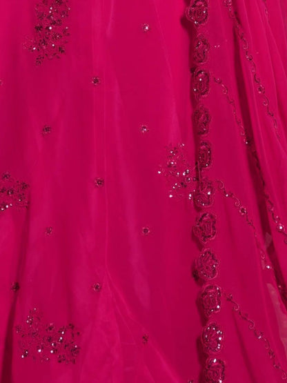 Odette Pink Georgette Embroidered Semi Stitched Lehenga With Blouse For Women