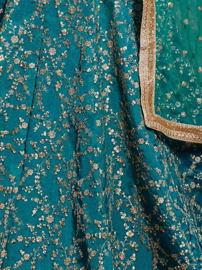 Odette Blue Art Silk Embroidered Semi Stitched Lehenga With Blouse For Women