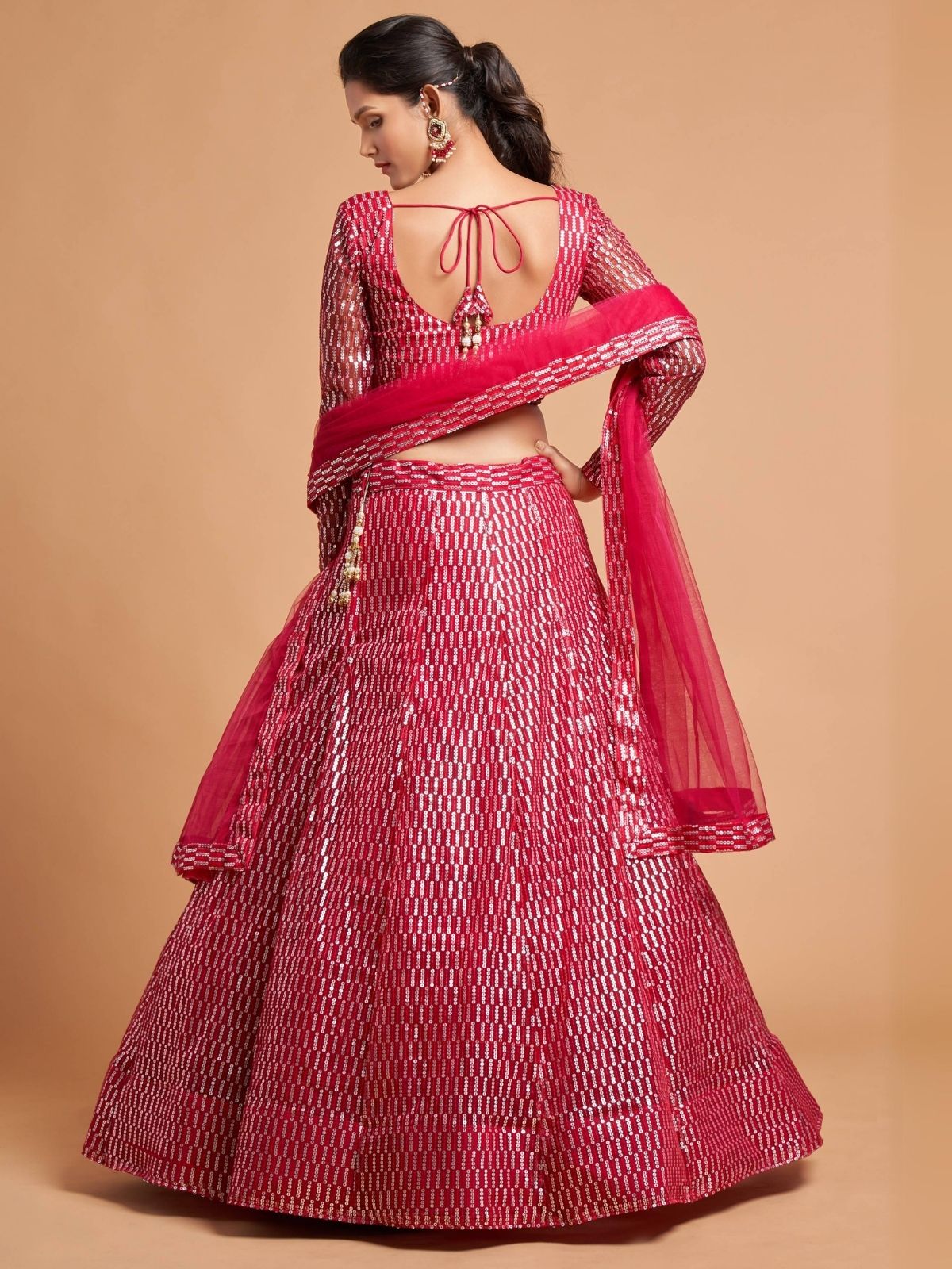 Odette Pink Soft Net Embroidered Semi Stitched Lehenga With Blouse For Women