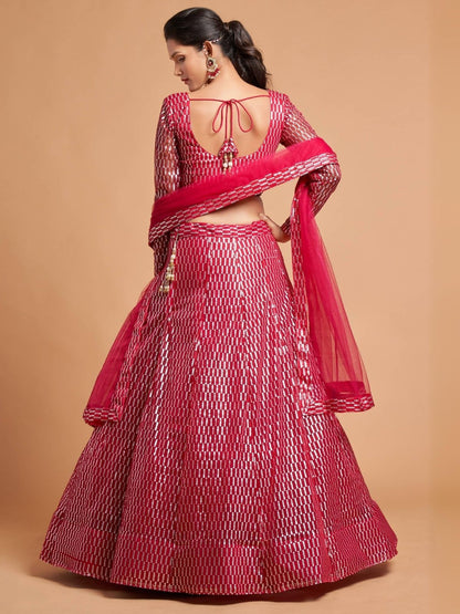 Odette Pink Soft Net Embroidered Semi Stitched Lehenga With Blouse For Women