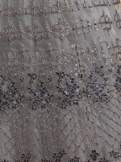 Odette Grey Soft Net Embroidered Semi Stitched Lehenga With Blouse For Women