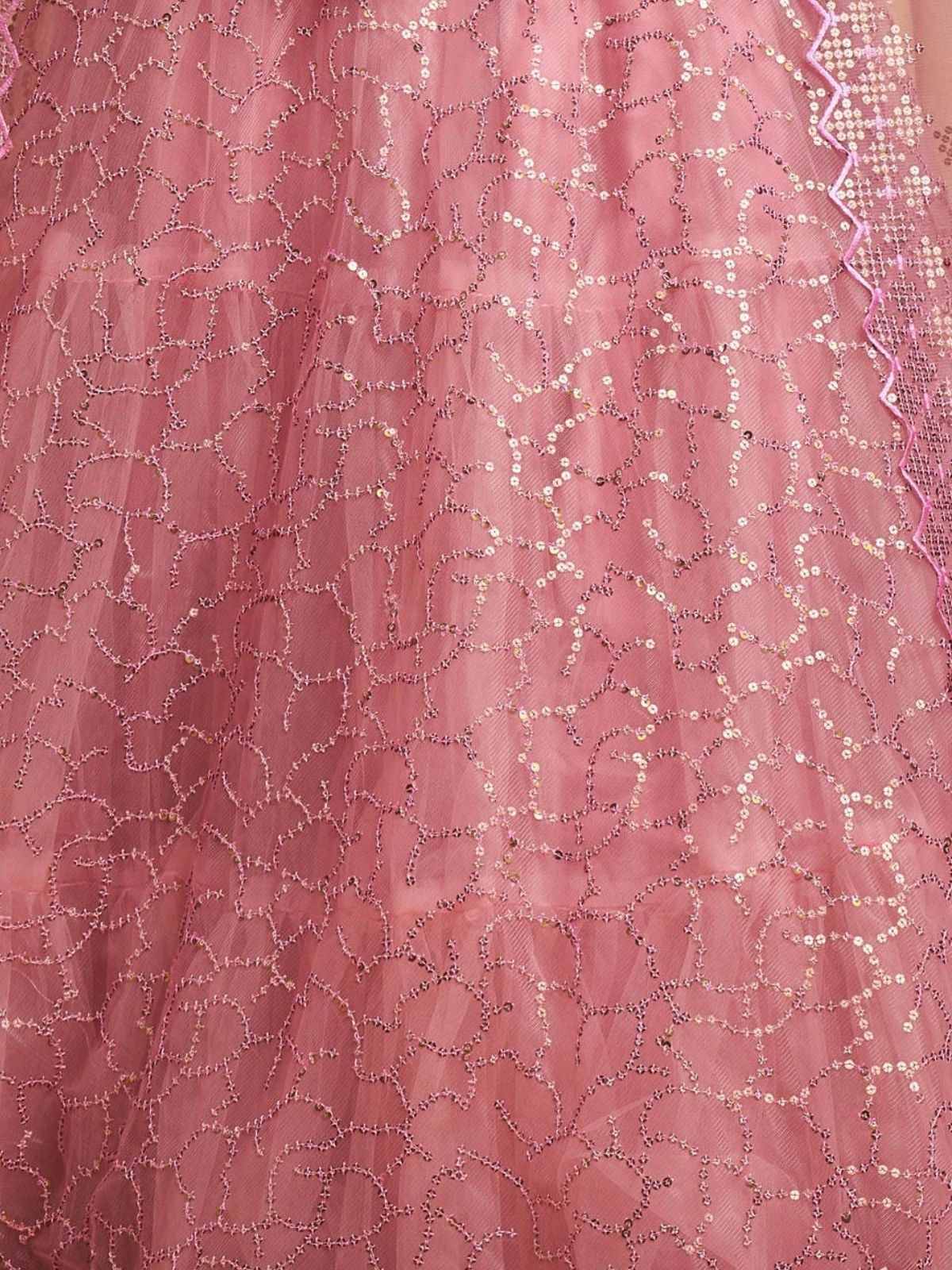 Odette Pink Soft Net Embroidered Semi Stitched Lehenga With Blouse For Women