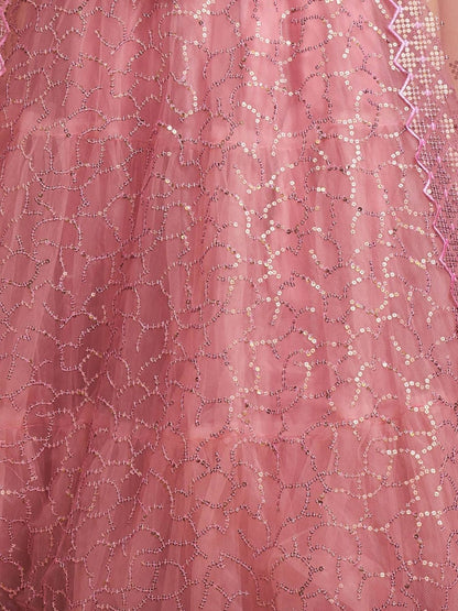 Odette Pink Soft Net Embroidered Semi Stitched Lehenga With Blouse For Women