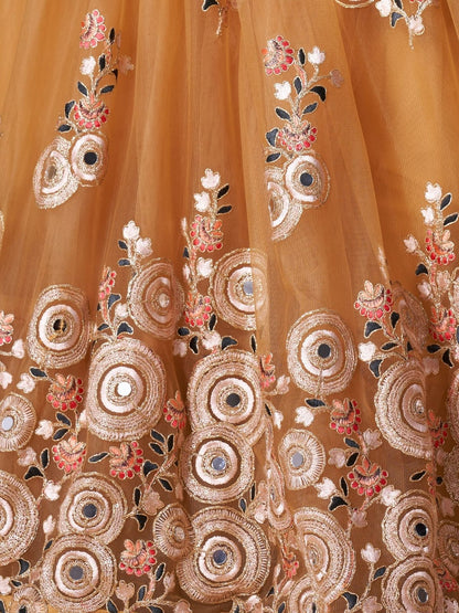 Odette Yellow Soft Net Embroidered Semi Stitched Lehenga With Blouse For Women