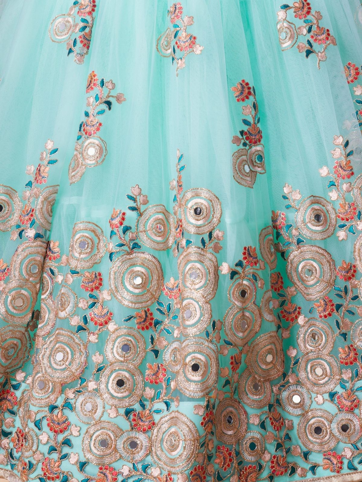 Odette Light Blue Soft Net Embroidered Semi Stitched Lehenga With Blouse For Women