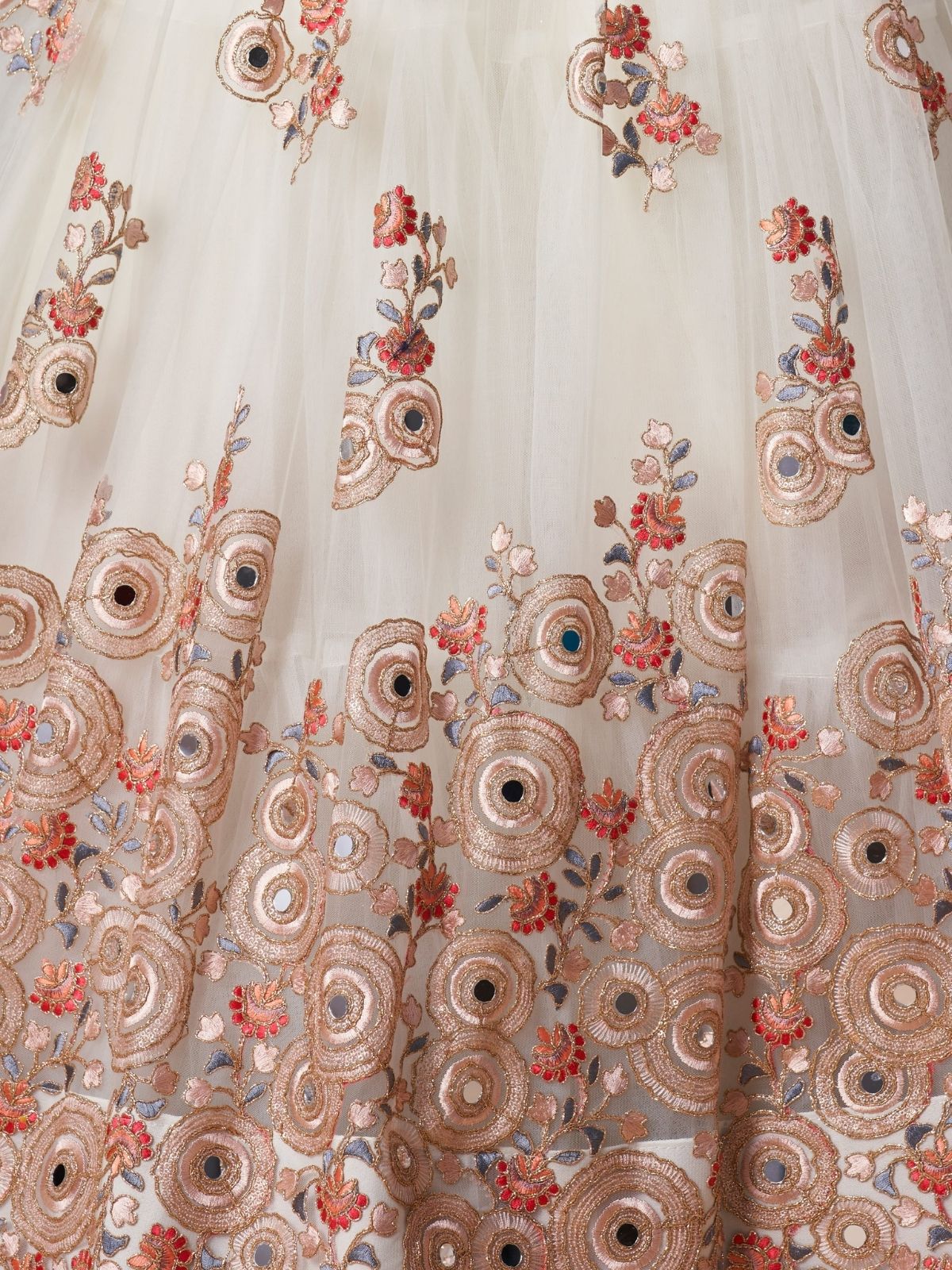 Odette Off White Soft Net Embroidered Semi Stitched Lehenga With Blouse For Women