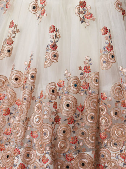 Odette Off White Soft Net Embroidered Semi Stitched Lehenga With Blouse For Women