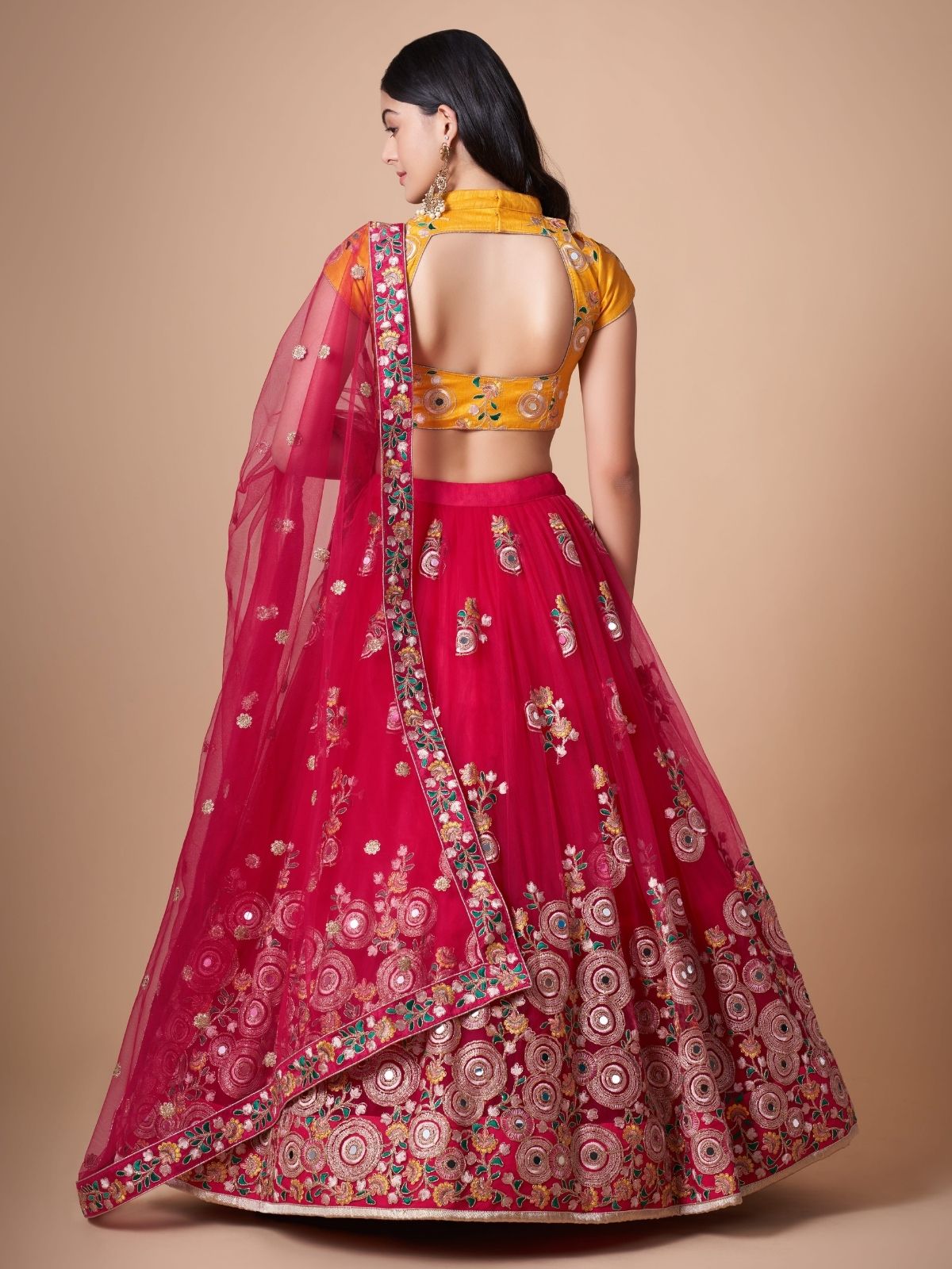 Odette Pink Soft Net Embroidered Semi Stitched Lehenga With Blouse For Women