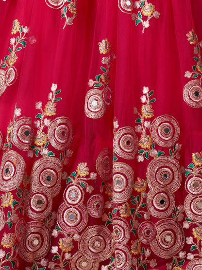 Odette Pink Soft Net Embroidered Semi Stitched Lehenga With Blouse For Women
