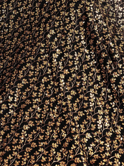 Odette Black Silk Blend Embroidered Semi Stitched Lehenga With Blouse For Women