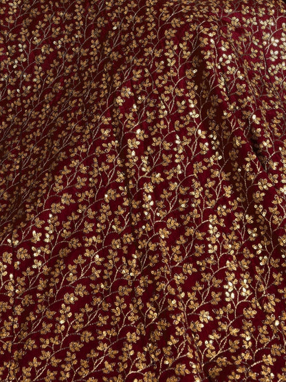 Odette Maroon Silk Blend Embroidered Semi Stitched Lehenga With Blouse For Women