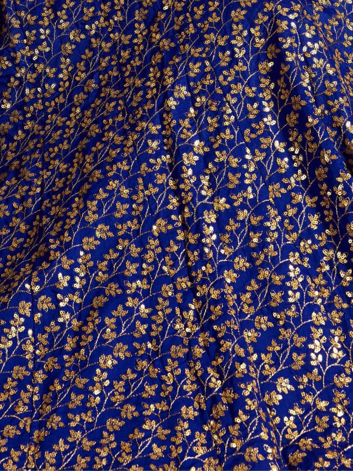 Odette Blue Silk Blend Embroidered Semi Stitched Lehenga With Blouse For Women