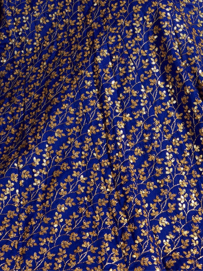 Odette Blue Silk Blend Embroidered Semi Stitched Lehenga With Blouse For Women