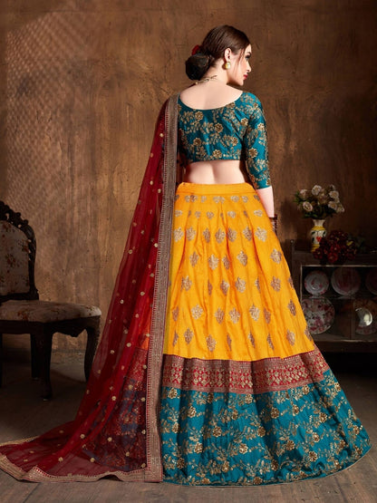 Odette Multicolor Banarasi Silk Embroidered Semi Stitched Lehenga With Blouse For Women