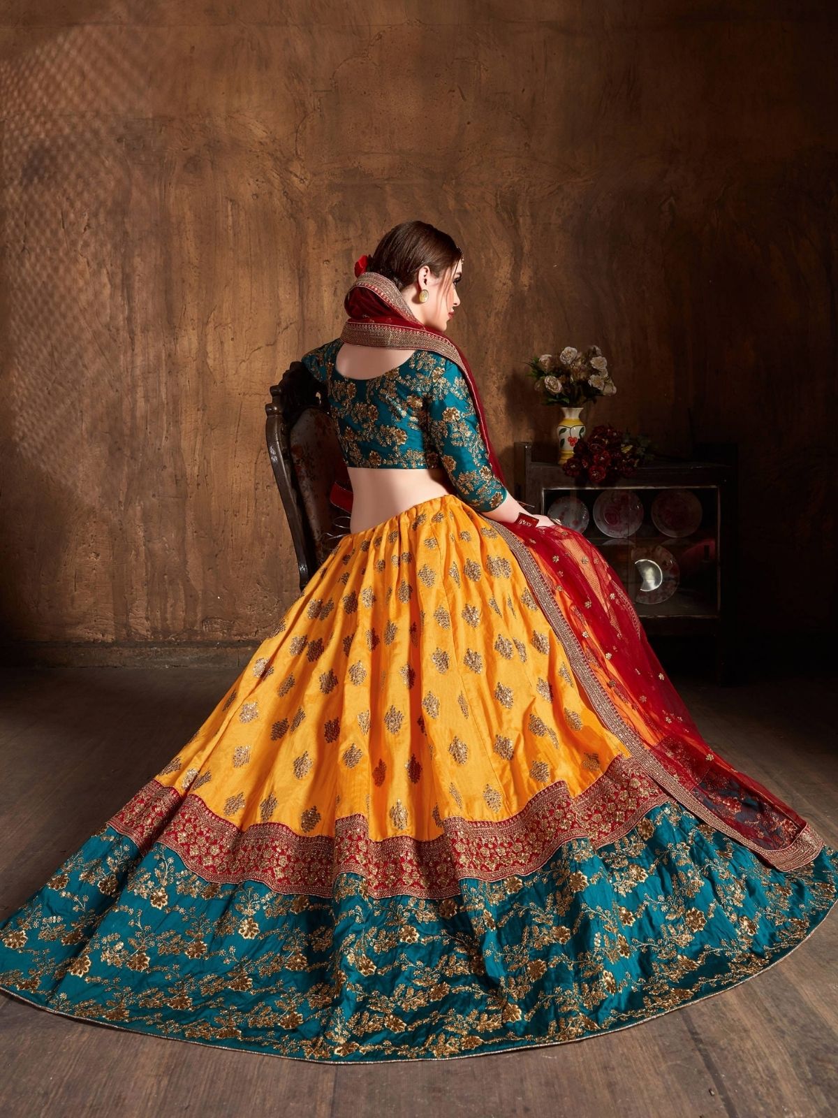 Odette Multicolor Banarasi Silk Embroidered Semi Stitched Lehenga With Blouse For Women