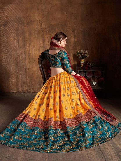 Odette Multicolor Banarasi Silk Embroidered Semi Stitched Lehenga With Blouse For Women