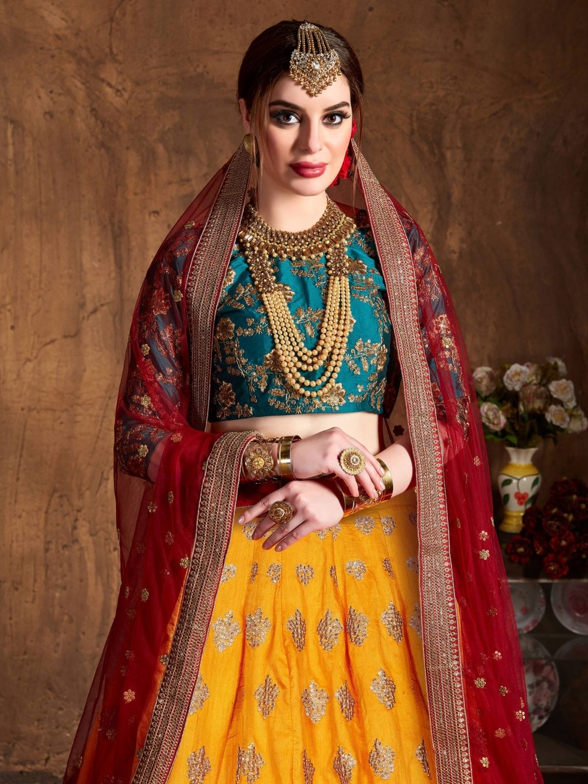 Odette Multicolor Banarasi Silk Embroidered Semi Stitched Lehenga With Blouse For Women
