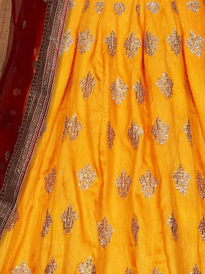 Odette Multicolor Banarasi Silk Embroidered Semi Stitched Lehenga With Blouse For Women