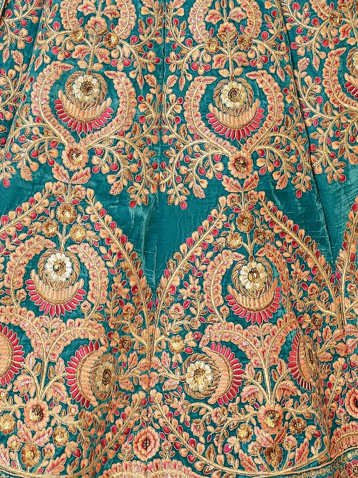 Odette Teal Velvet  Embroidered Semi Stitched Lehenga With Blouse For Women