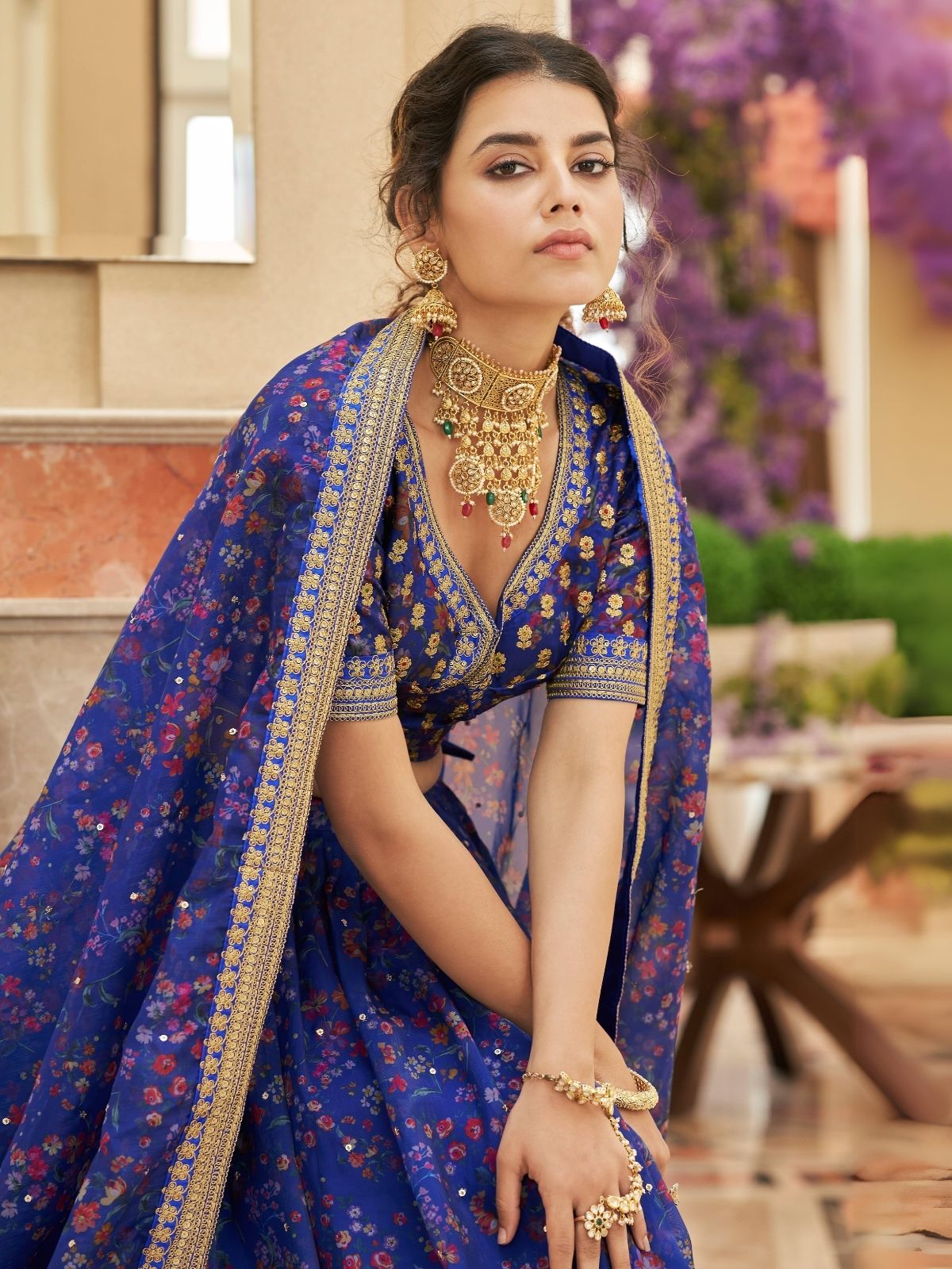 Odette Blue Art Silk Embroidered Semi Stitched Lehenga With Blouse For Women