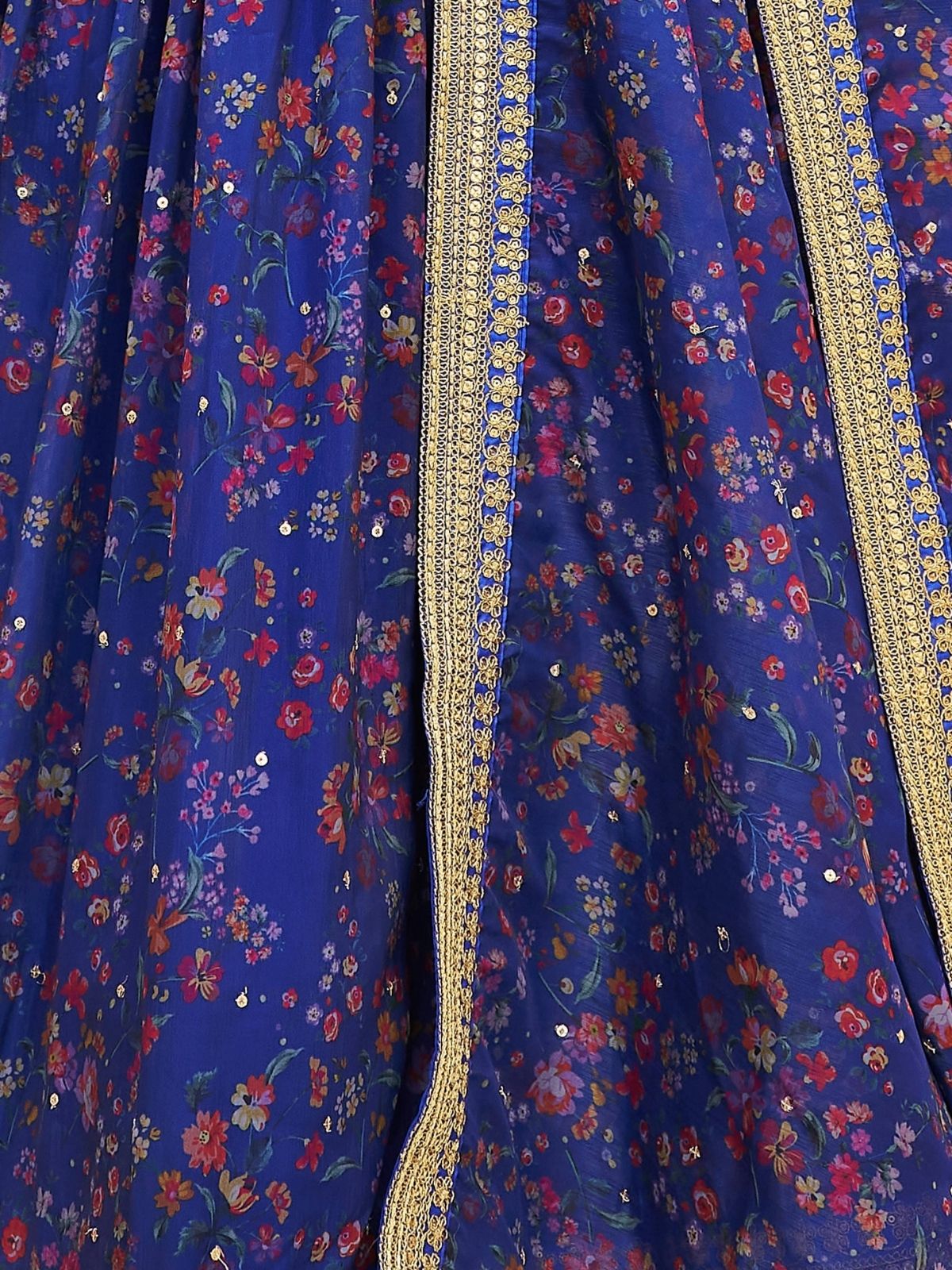 Odette Blue Art Silk Embroidered Semi Stitched Lehenga With Blouse For Women