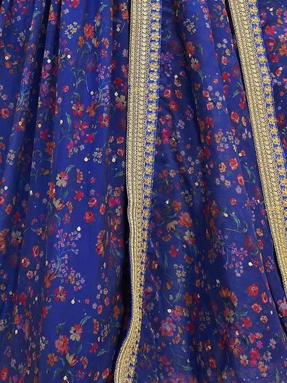 Odette Blue Art Silk Embroidered Semi Stitched Lehenga With Blouse For Women