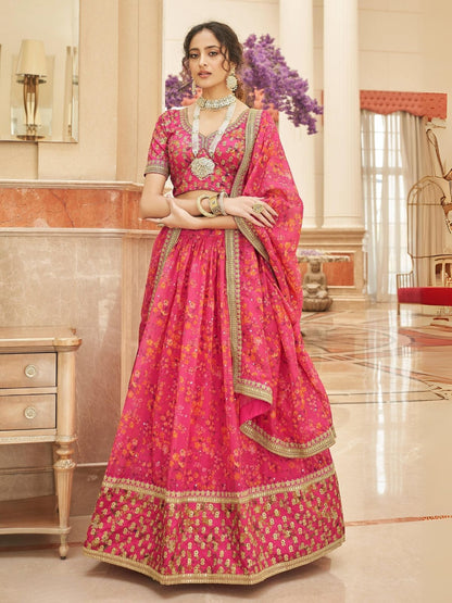 Odette Pink Art Silk Embroidered Semi Stitched Lehenga With Blouse For Women