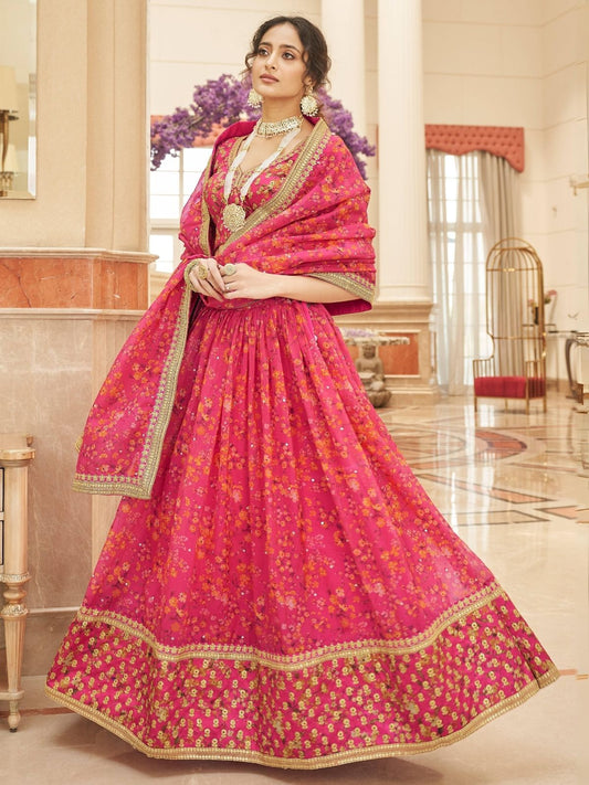 Odette Pink Art Silk Embroidered Semi Stitched Lehenga With Blouse For Women