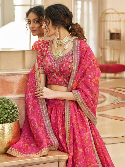 Odette Pink Art Silk Embroidered Semi Stitched Lehenga With Blouse For Women
