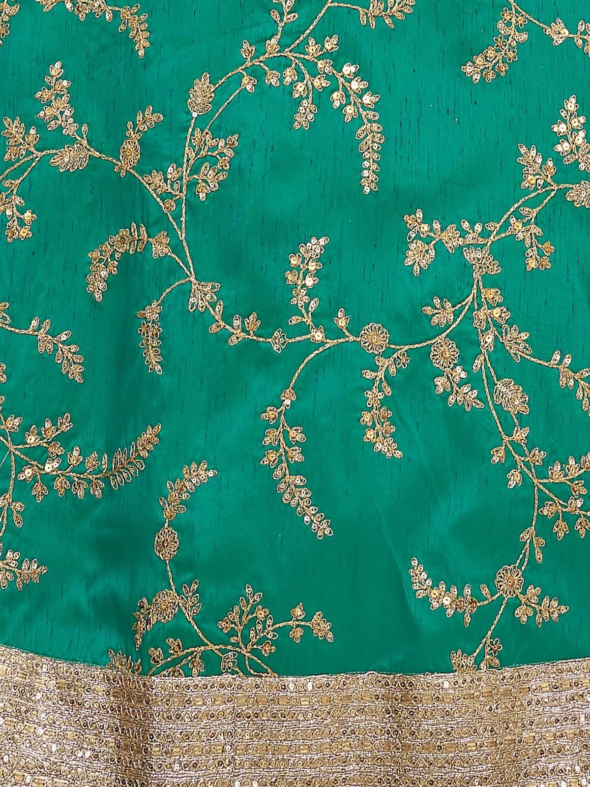 Odette Green Art Silk Embroidered Semi Stitched Lehenga With Blouse For Women