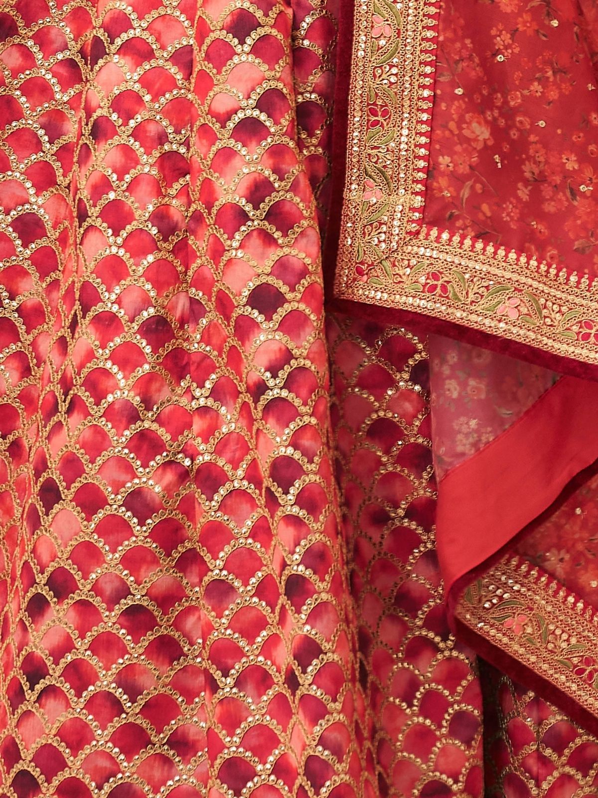 Odette Red Art Silk Embroidered Semi Stitched Lehenga With Blouse For Women