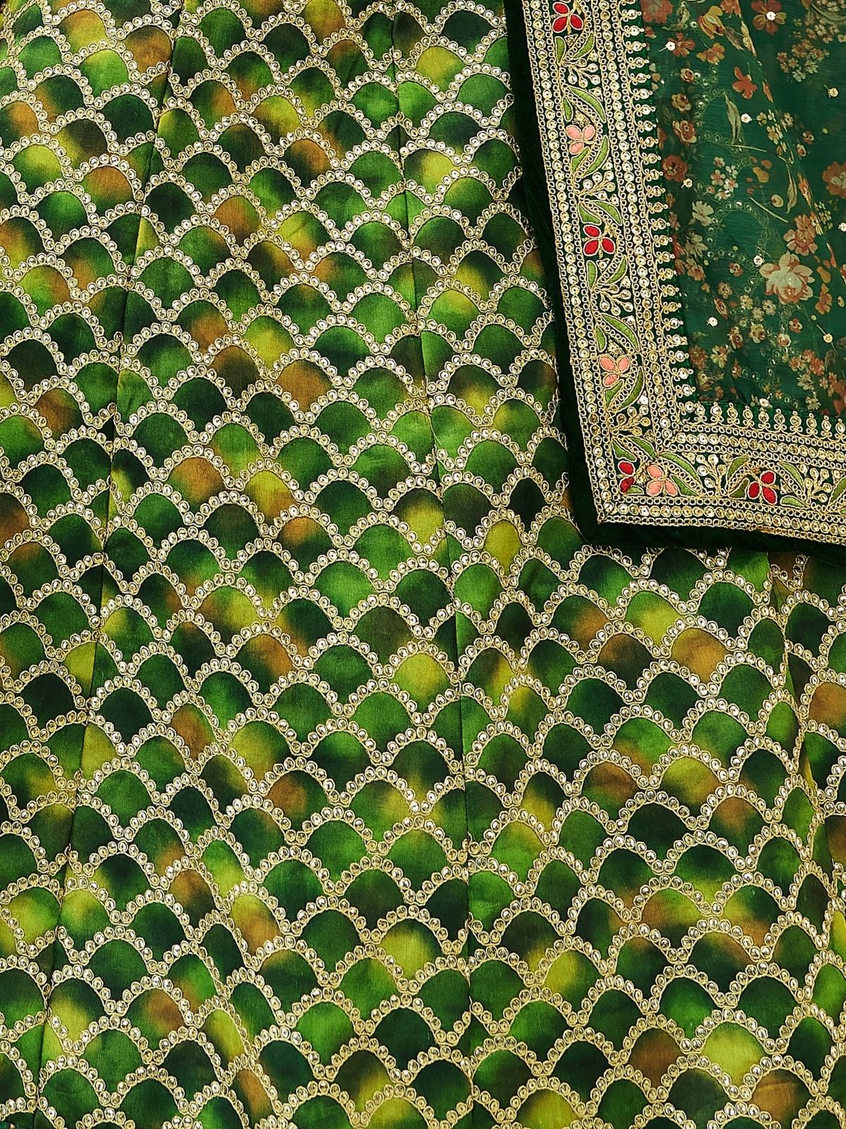 Odette Green Art Silk Embroidered Semi Stitched Lehenga With Blouse For Women