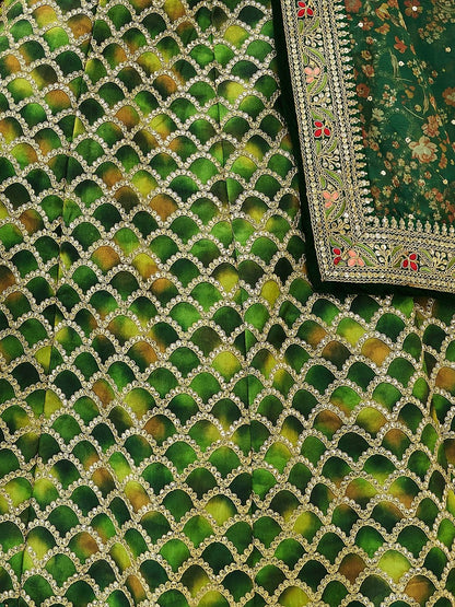 Odette Green Art Silk Embroidered Semi Stitched Lehenga With Blouse For Women