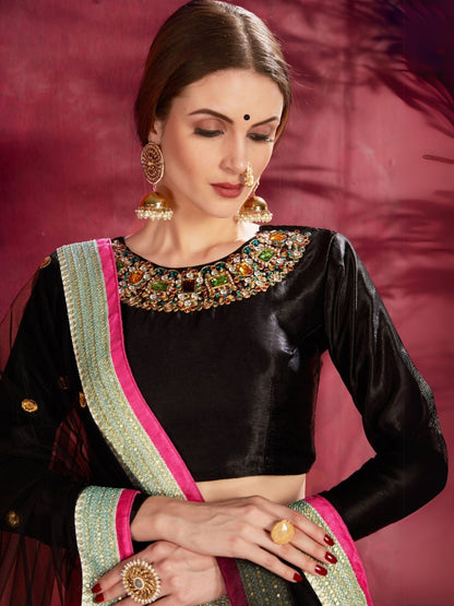 Odette Multicolor Silk Blend Printed Semi Stitched Lehenga With Blouse For Women