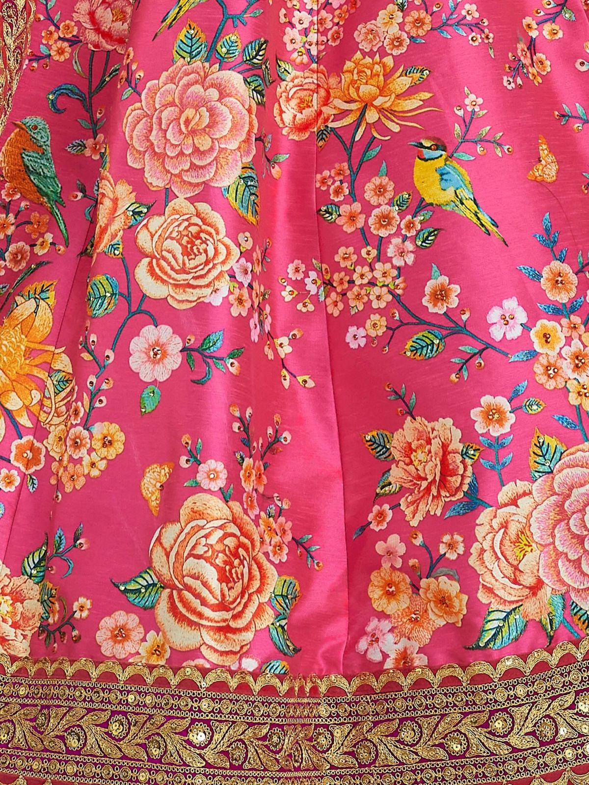 Odette Pink Art Silk Printed Semi Stitched Lehenga With Unstitched Blouse For Women