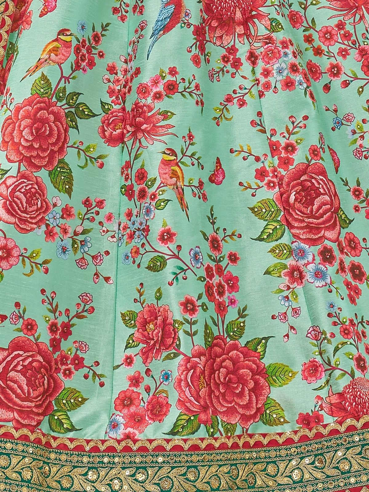 Odette Green Art Silk Printed Semi Stitched Lehenga With Blouse Unstitched For Women