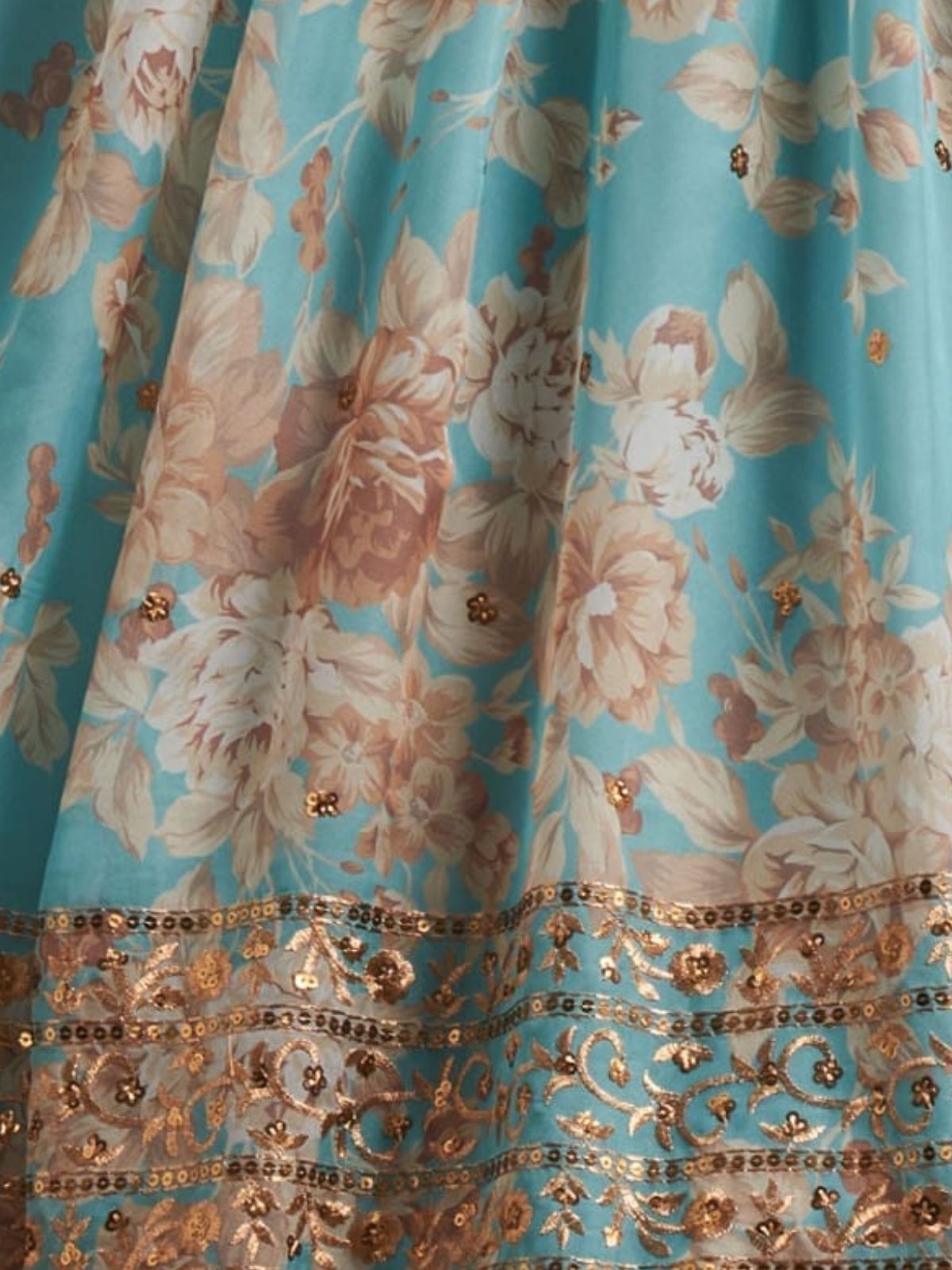 Odette Light Blue Organza Printed Semi Stitched Lehenga With Unstitched Blouse For Women