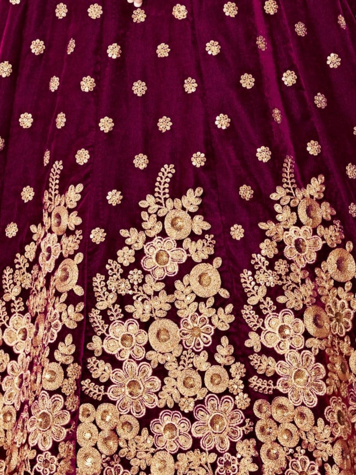 Odette Purple Velvet Embroidered Semi Stitched Lehenga With Unstitched Blouse For Women