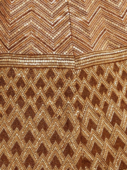 Odette Brown Silk Blend Embroidered Semi Stitched Lehenga With Unstitched Blouse For Women