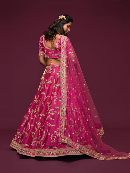 Odette Pink Art Silk Embroidered Semi Stitched Lehenga With Unstitched Blouse For Women