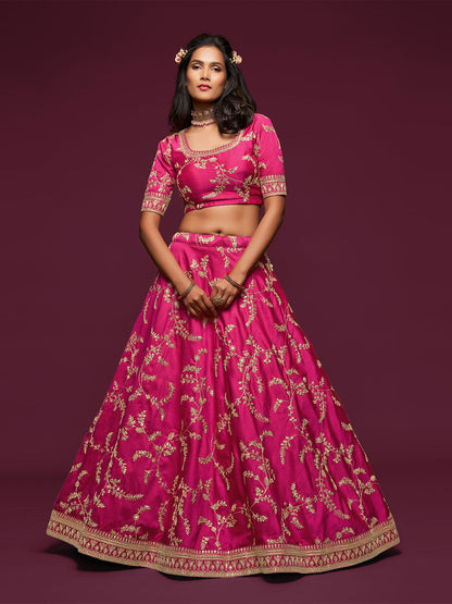Odette Pink Art Silk Embroidered Semi Stitched Lehenga With Unstitched Blouse For Women