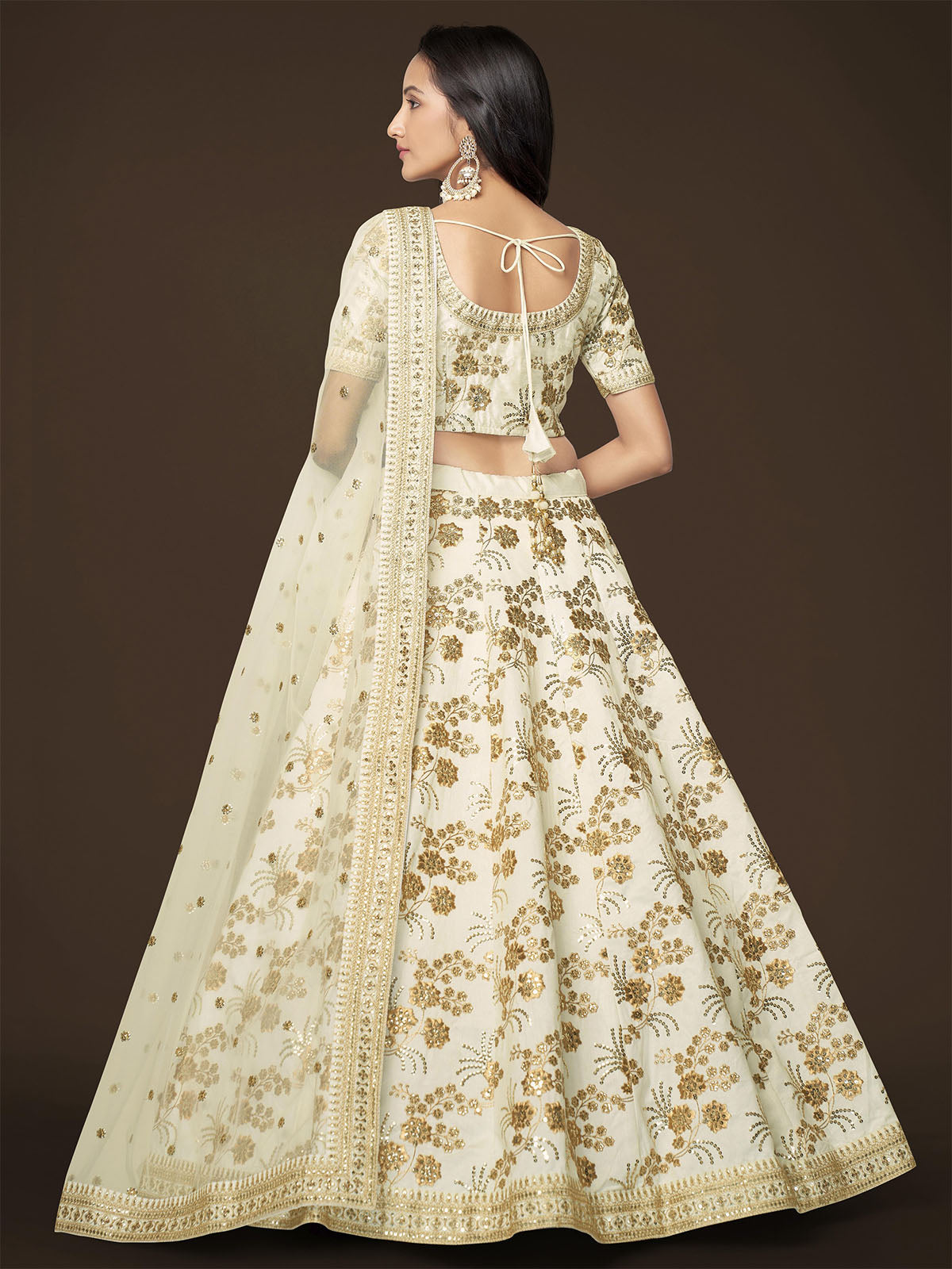 Odette Off White Silk Blend Embroidered Semi Stitched Lehenga With Unstitched Blouse For Women