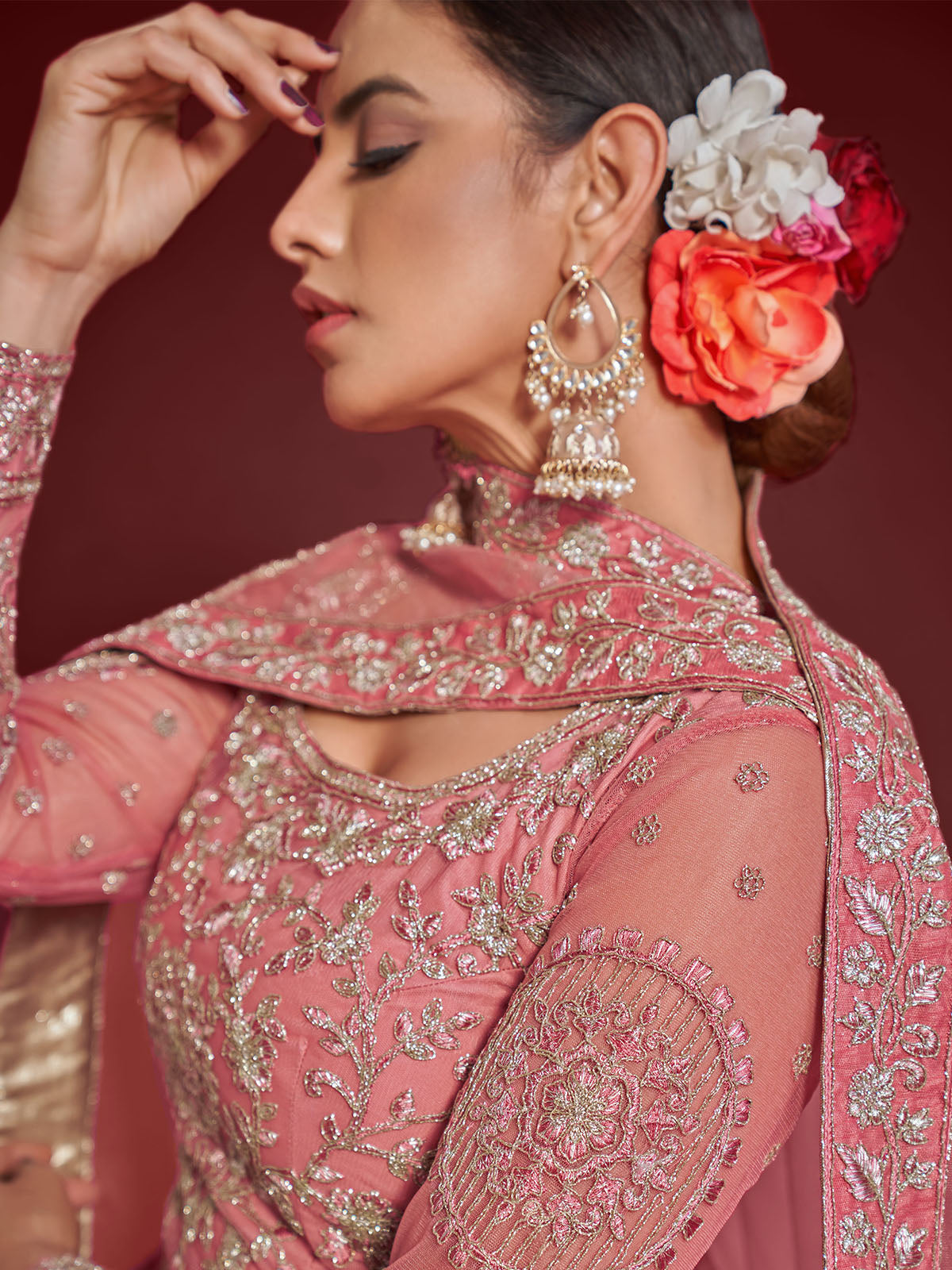 Odette Pink Soft Net Embellished Semi Stitched Lehenga With Unstitched Blouse For Women