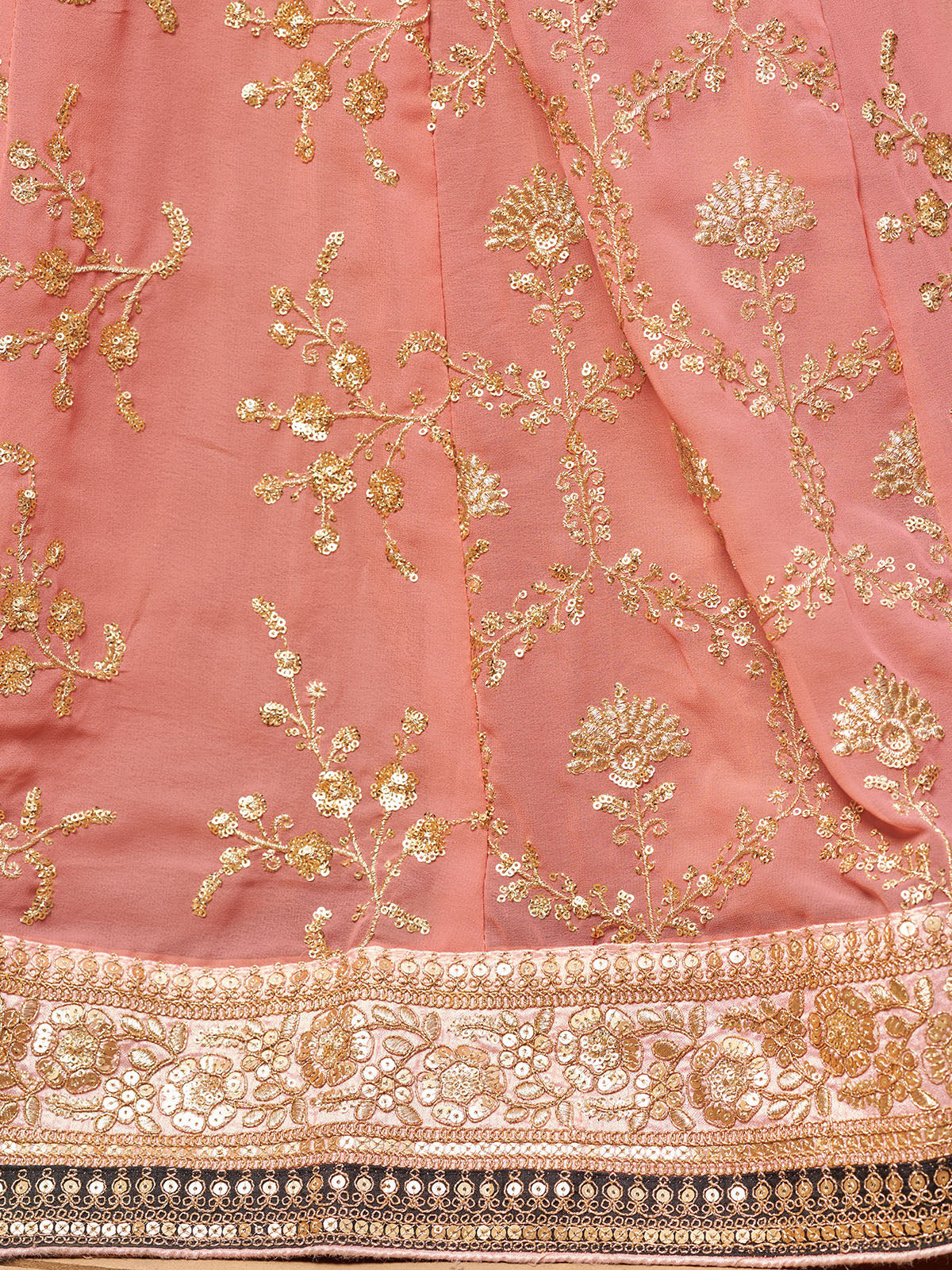 Odette Pink Georgette Embroidered Semi Stitched Lehenga With Unstitched Blouse For Women