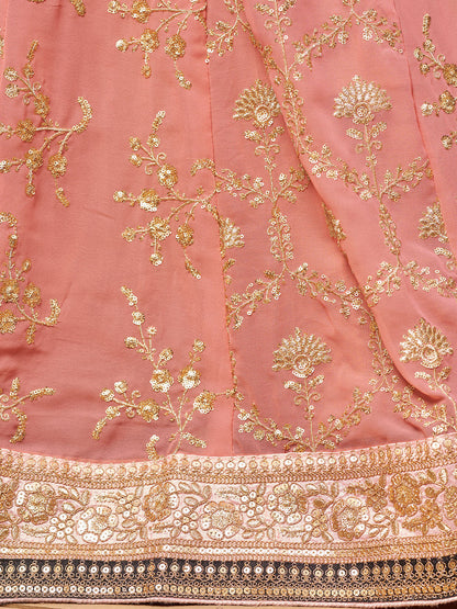 Odette Pink Georgette Embroidered Semi Stitched Lehenga With Unstitched Blouse For Women